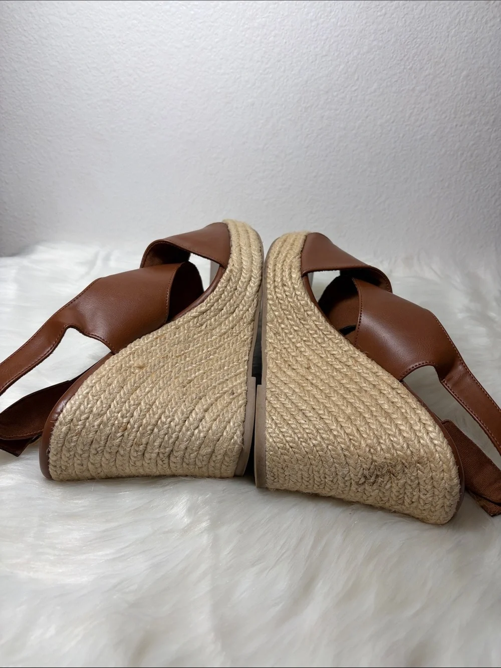 American Eagle Outfitters Tan Brown Espadrille Wedge Slingback Sandals